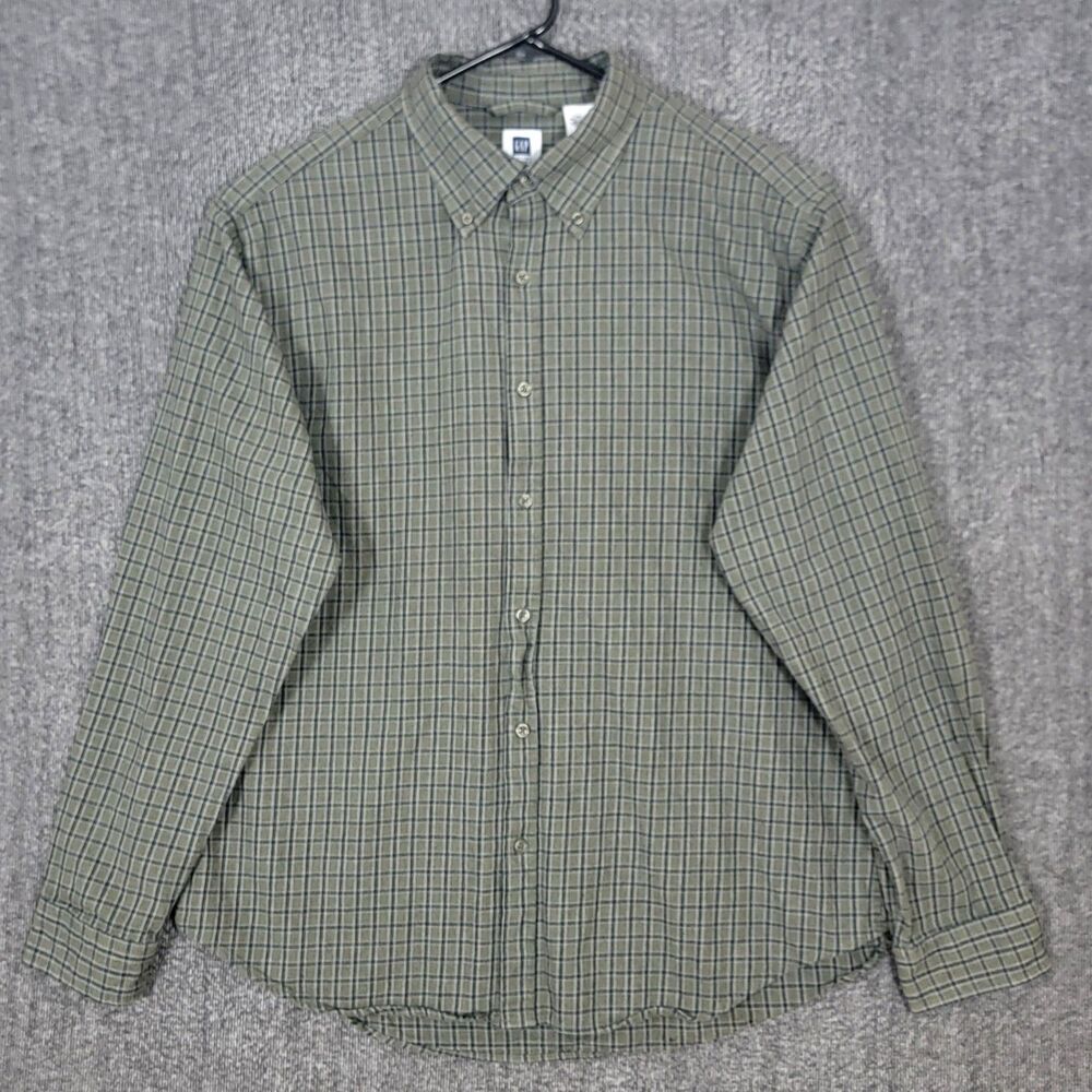 Gap Shirt Mens XL Green Plaid Flannel Long Sleeve Button Down 100% Cotton Preppy